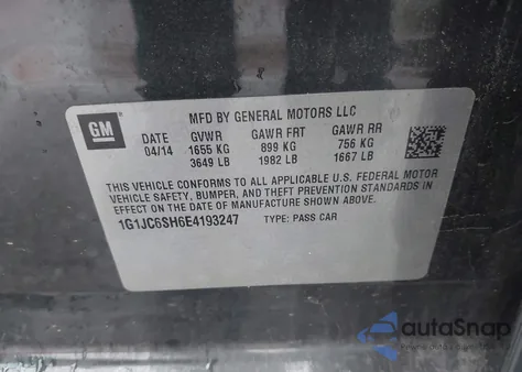 2014 Chevrolet Sonic Lt Auto from USA, damaged, VIN 1G1JC6SH6E4193247